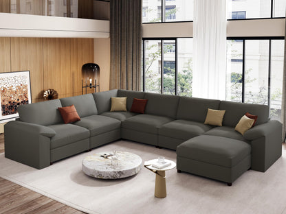 Faux Leather Modular Sectional Sofa for Large Spaces