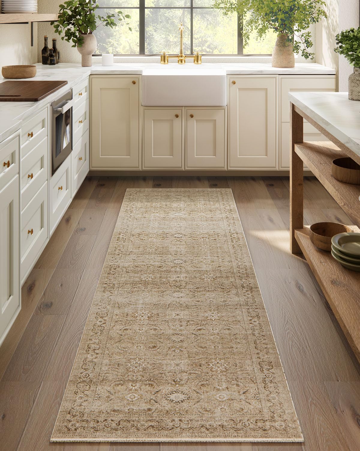 Washable Vintage Runner Rug with Non-Slip Backing