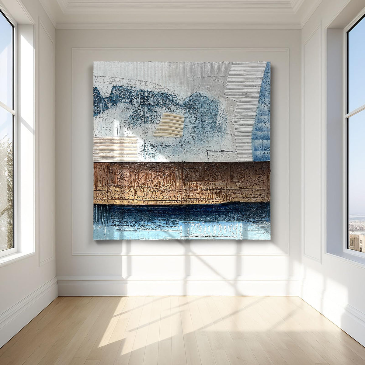 Oversized Blue & White Canvas Wall Art Painting