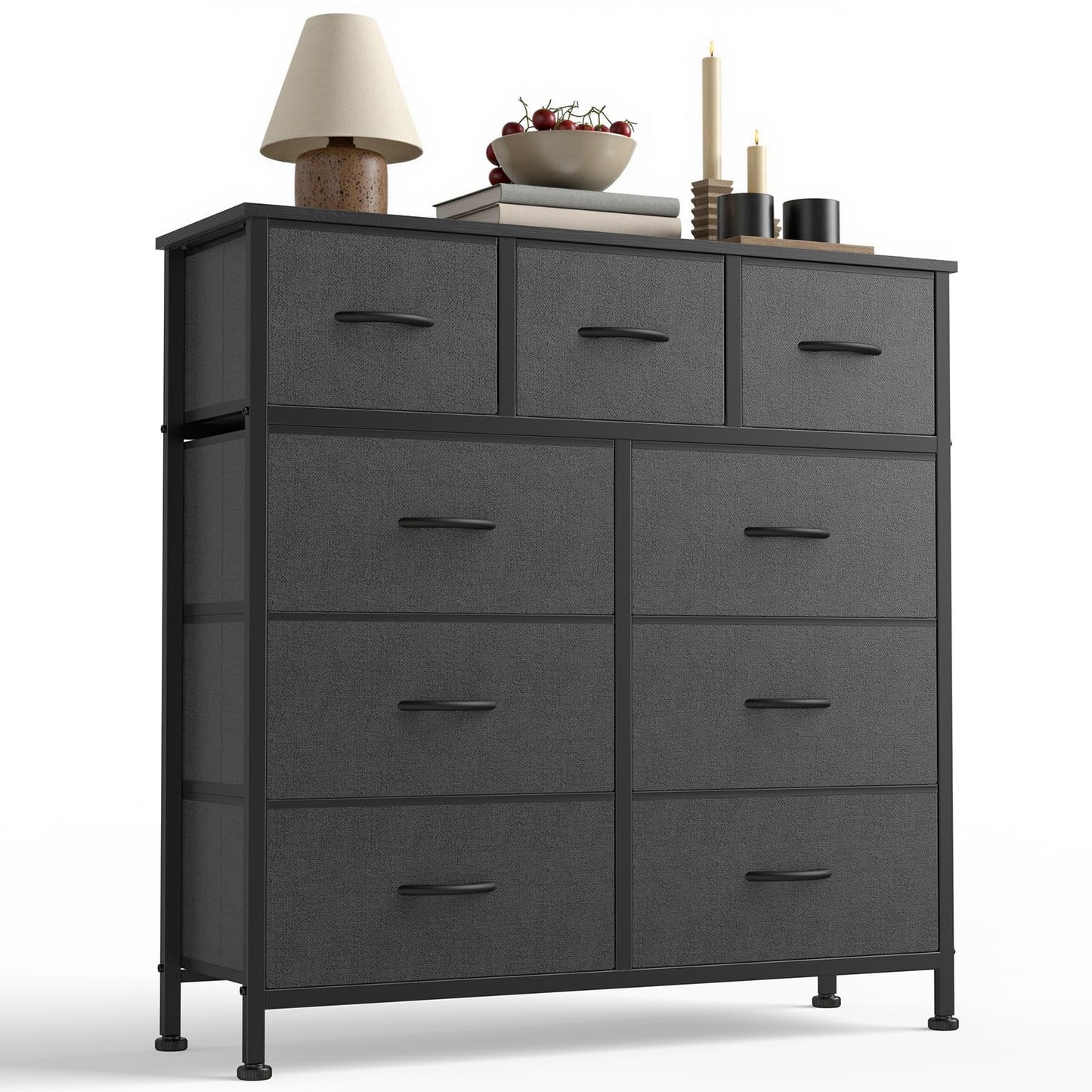 7-Drawer Fabric Dresser with Wood Top and Steel Frame