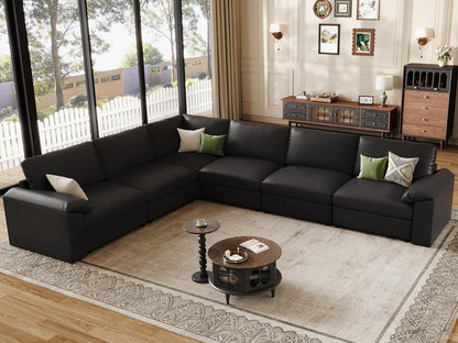 Faux Leather Modular Sectional Sofa for Large Spaces