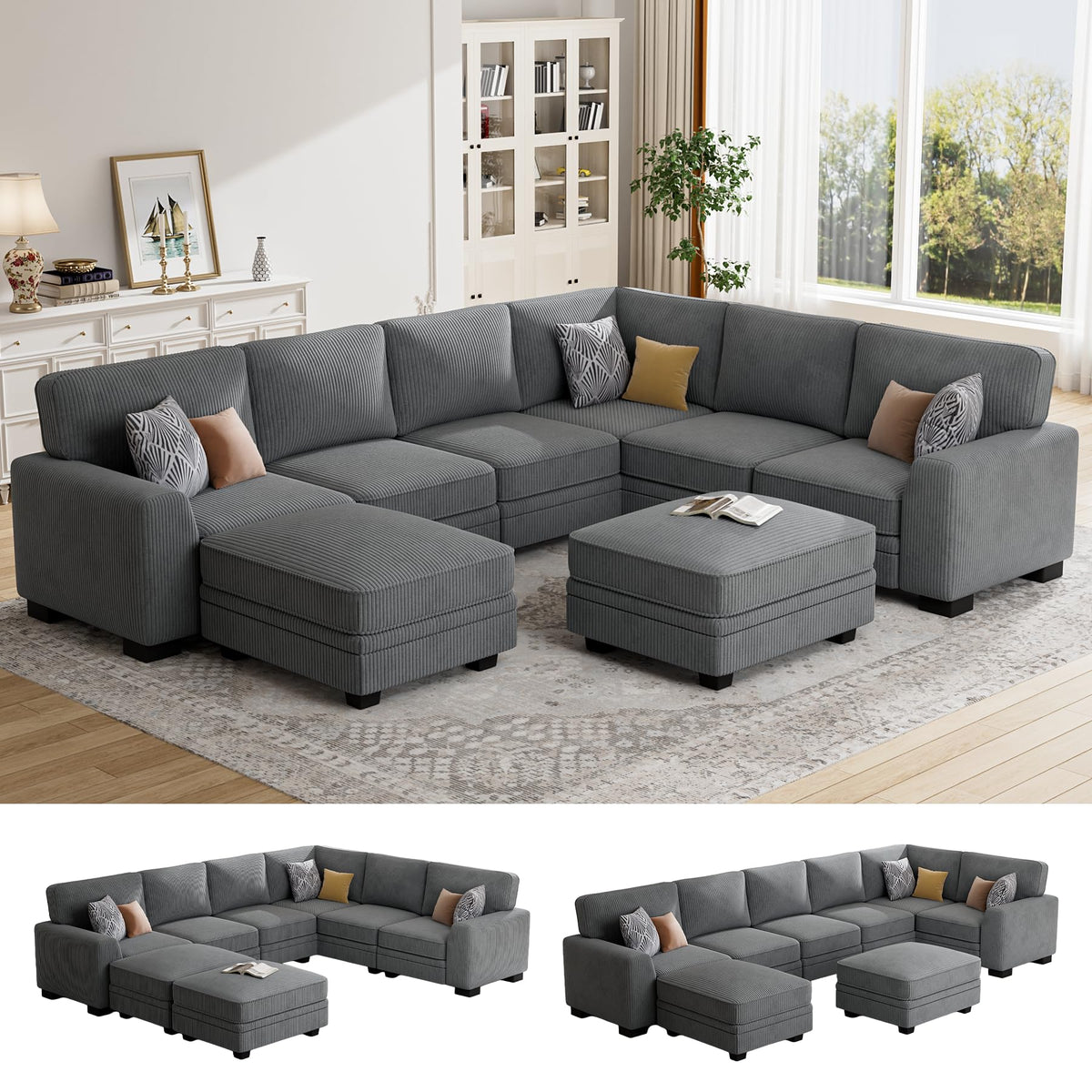 Oversized Modular Sectional Sofa with Ottoman