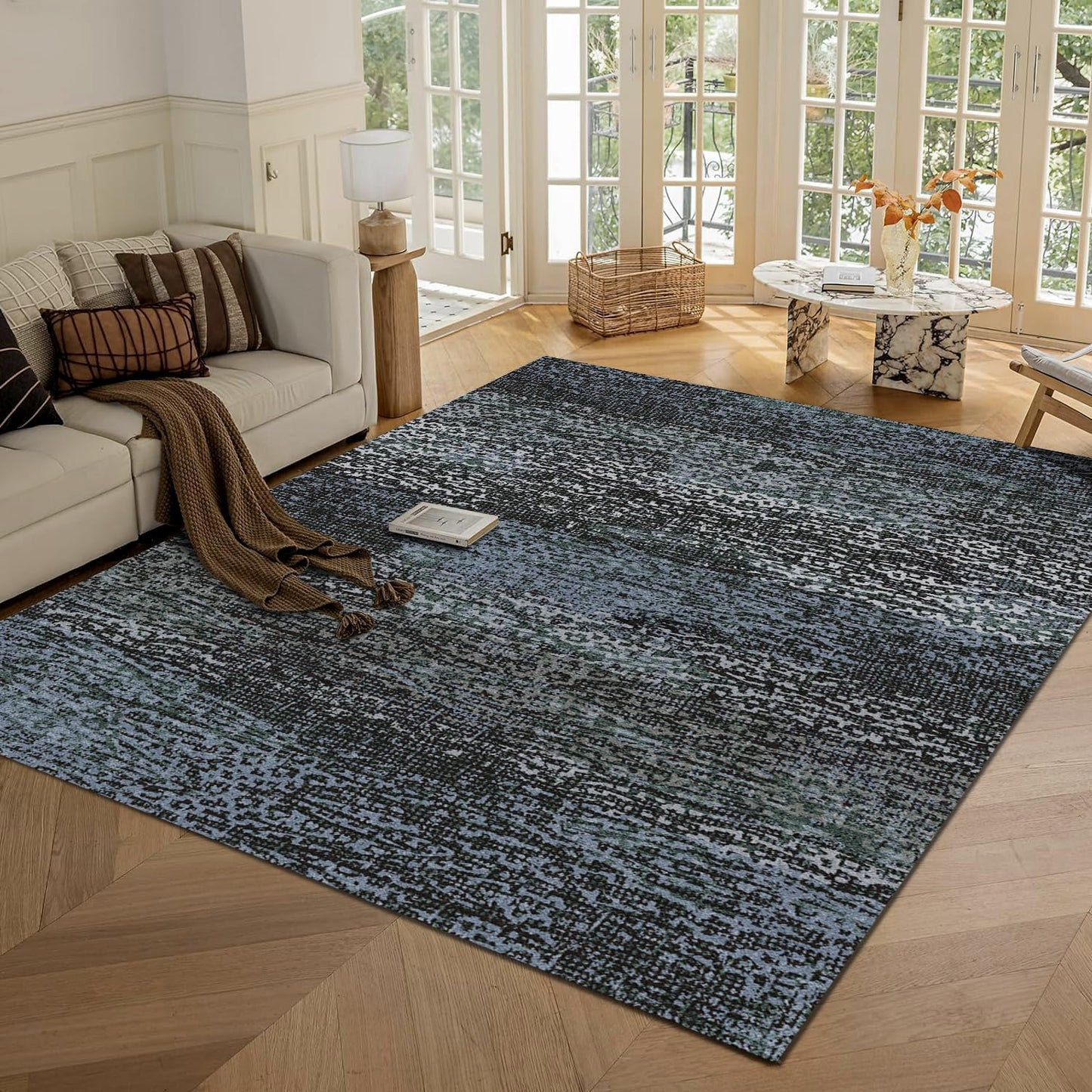 Washable Vintage Tribal Area Rug with Non-Slip Backing