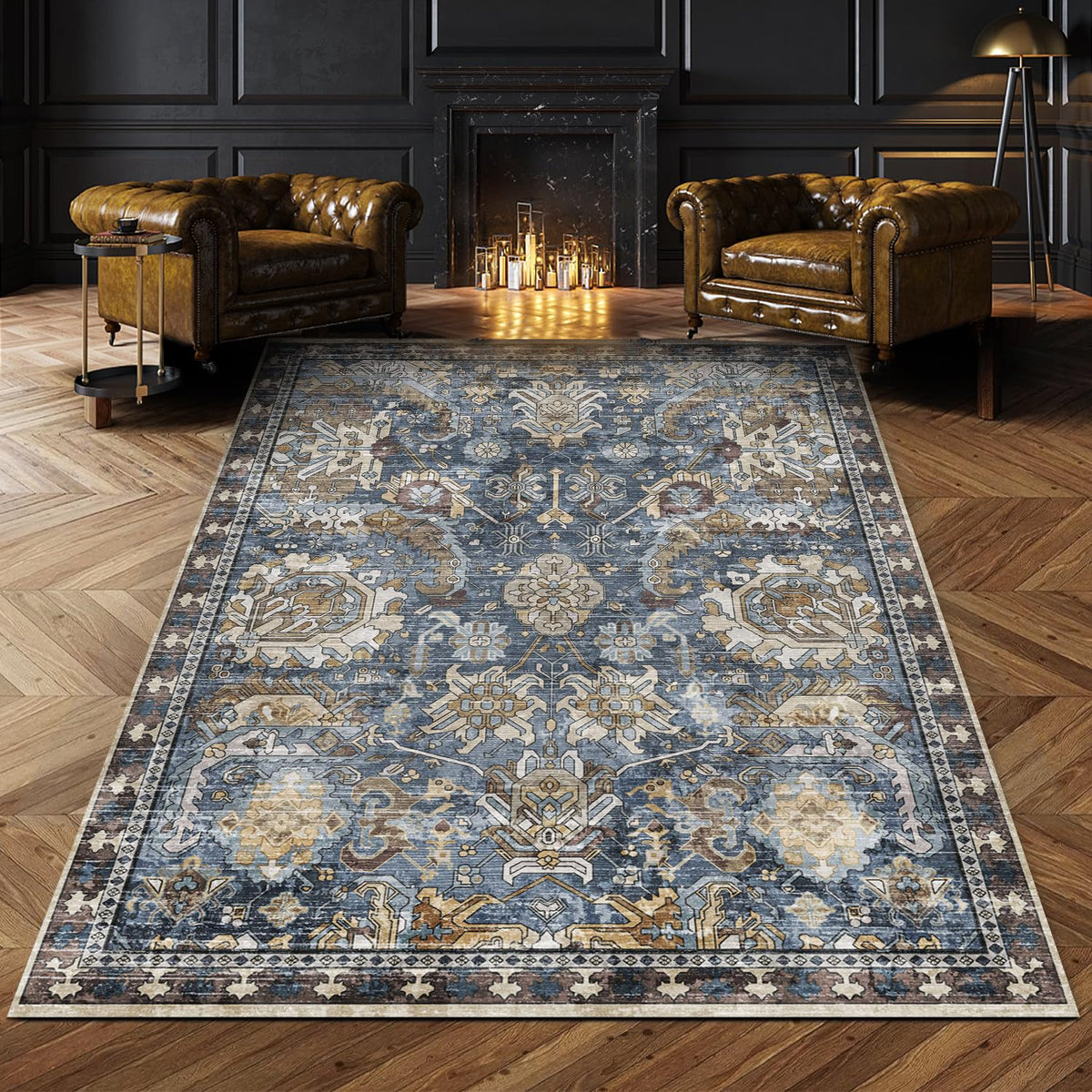 Washable Vintage Tribal Area Rug with Non-Slip Backing