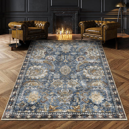 Washable Vintage Tribal Area Rug with Non-Slip Backing
