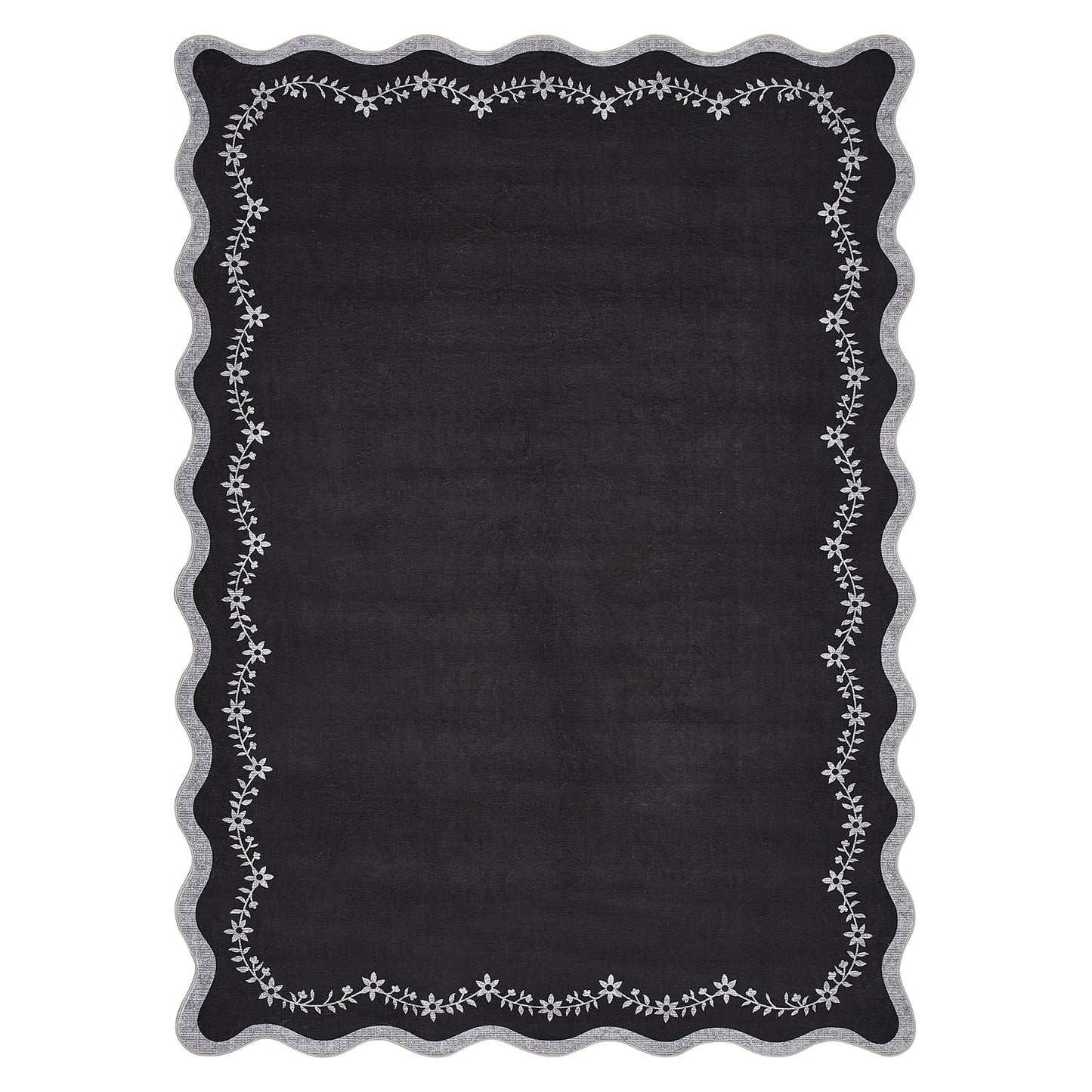 Scalloped Washable Area Rug with Non-Slip Backing