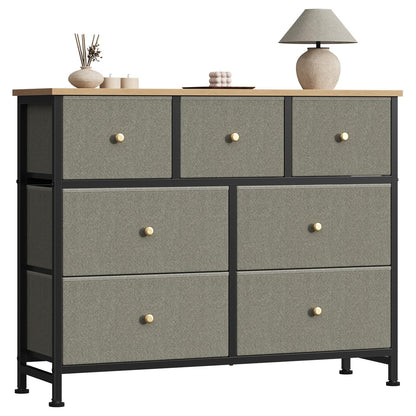 7-Drawer Fabric Dresser with Wood Top and Steel Frame