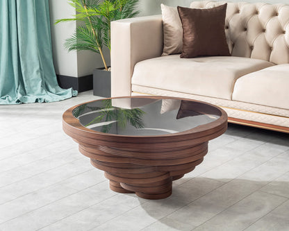 Natural Walnut Coffee Table with Glass Top