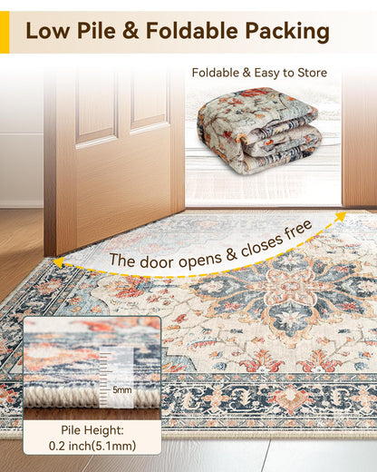 Washable Area Rug with Soft Non-Slip Backing