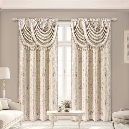 Luxury Damask Curtains with Waterfall Valances