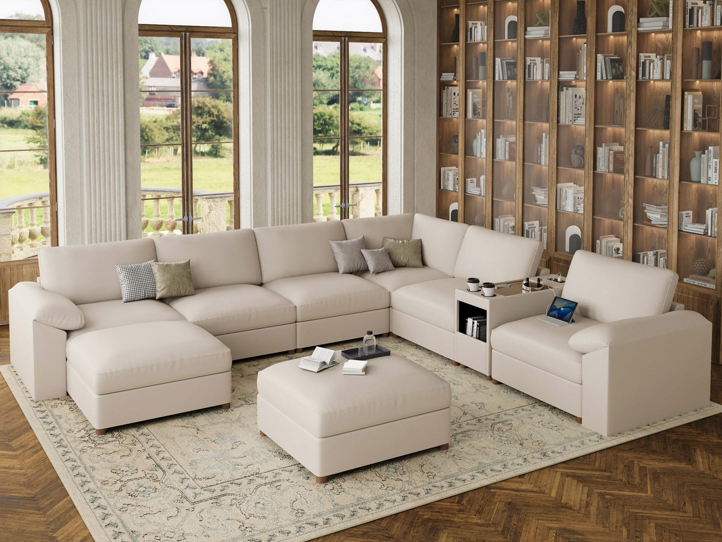 Faux Leather Modular Sectional Sofa for Large Spaces