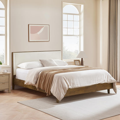 Boucle Upholstered Platform Bed with Headboard
