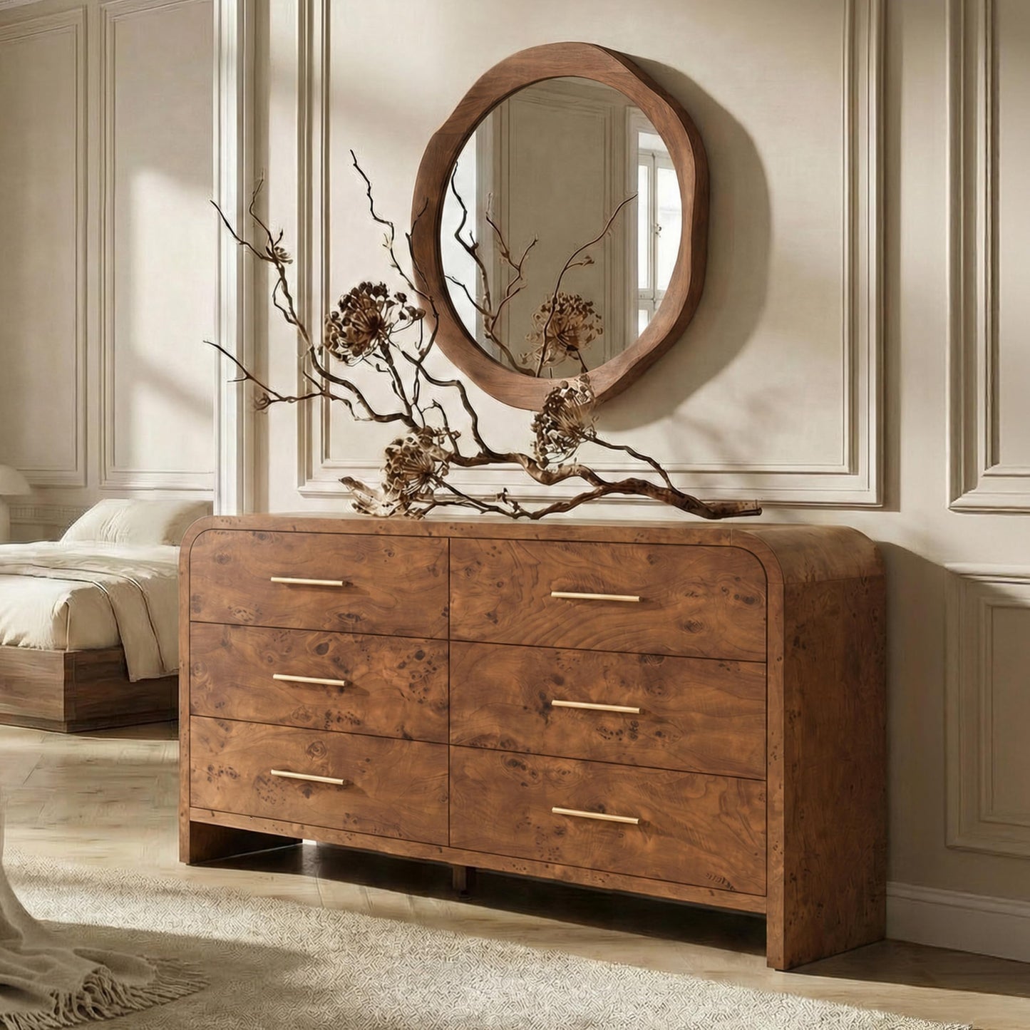 Curved 63-Inch Modern Dresser with Spacious Storage