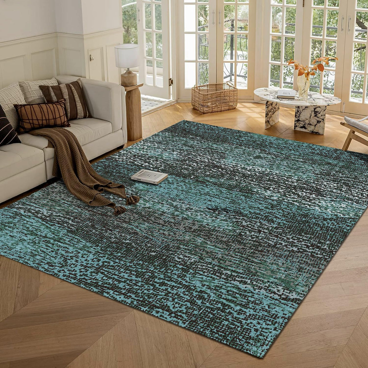 Washable Vintage Tribal Area Rug with Non-Slip Backing