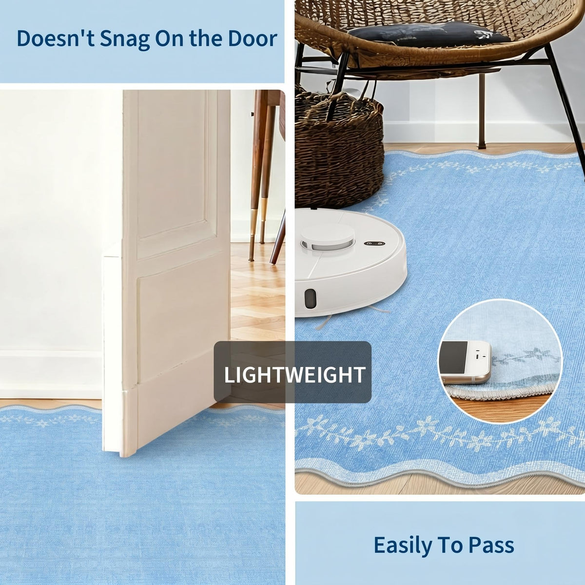 Scalloped Washable Area Rug with Non-Slip Backing