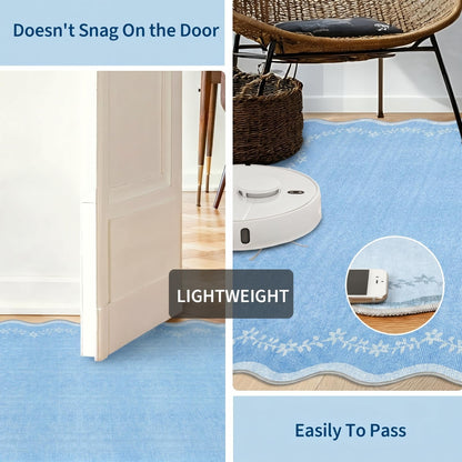 Scalloped Washable Area Rug with Non-Slip Backing