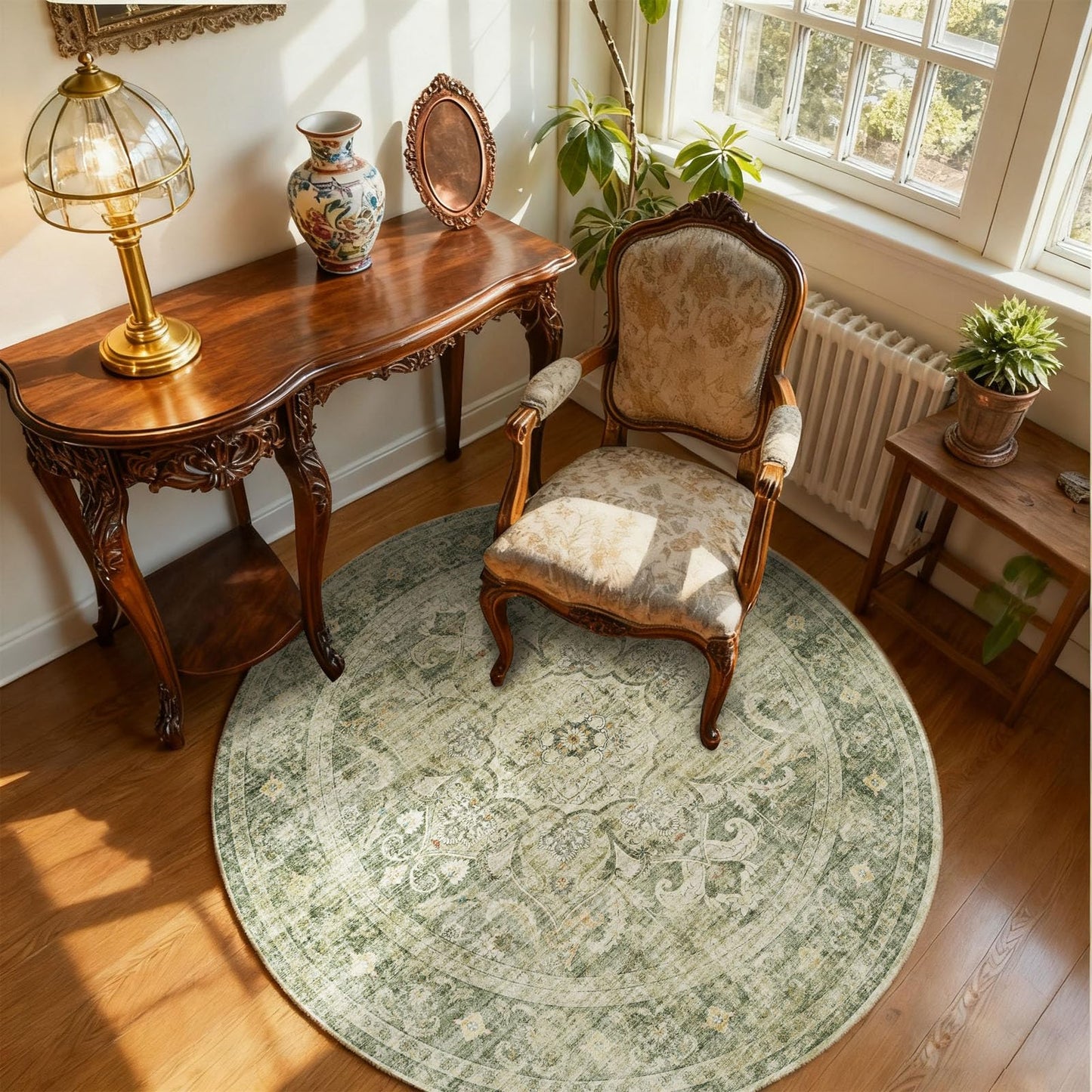 Washable Vintage Runner Rug with Non-Slip Backing