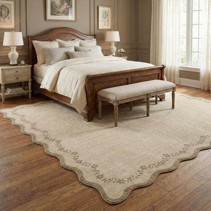 Scalloped Washable Area Rug with Non-Slip Backing