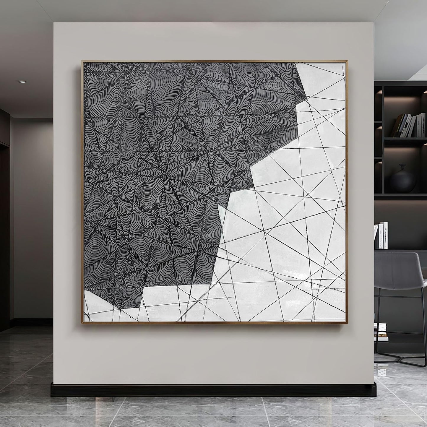 Oversized Blue & White Canvas Wall Art Painting