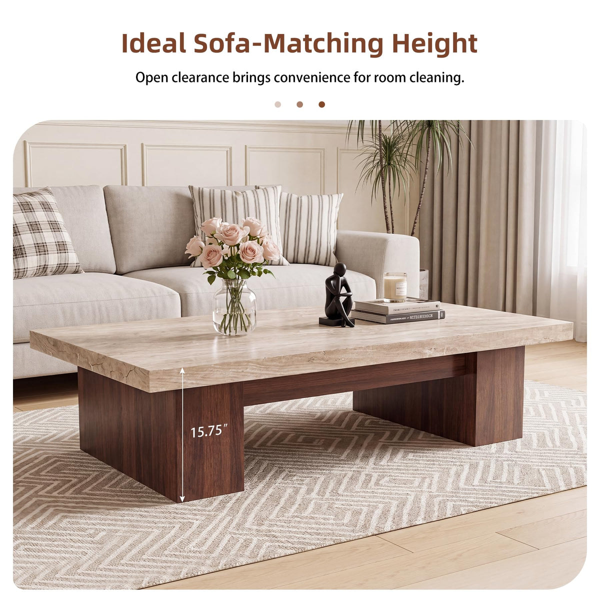 Large Rectangular Coffee Table with Spacious Top
