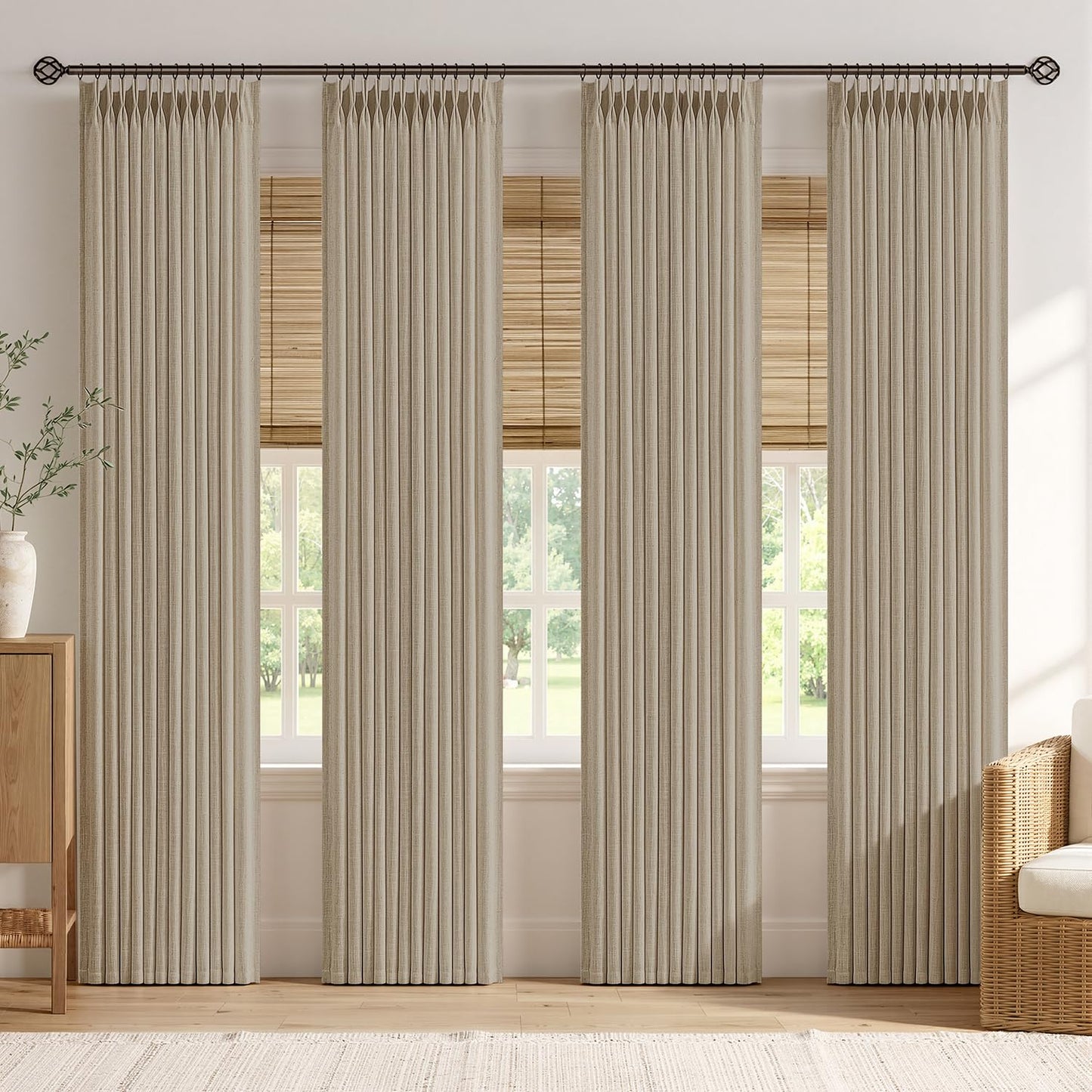 Pinch Pleated Linen Curtains with Light Filtering