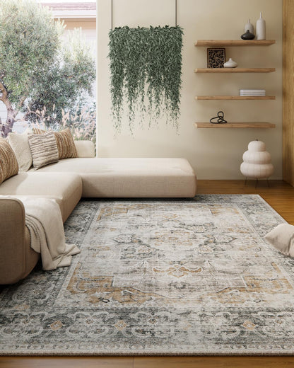 Washable Vintage Runner Rug with Non-Slip Backing