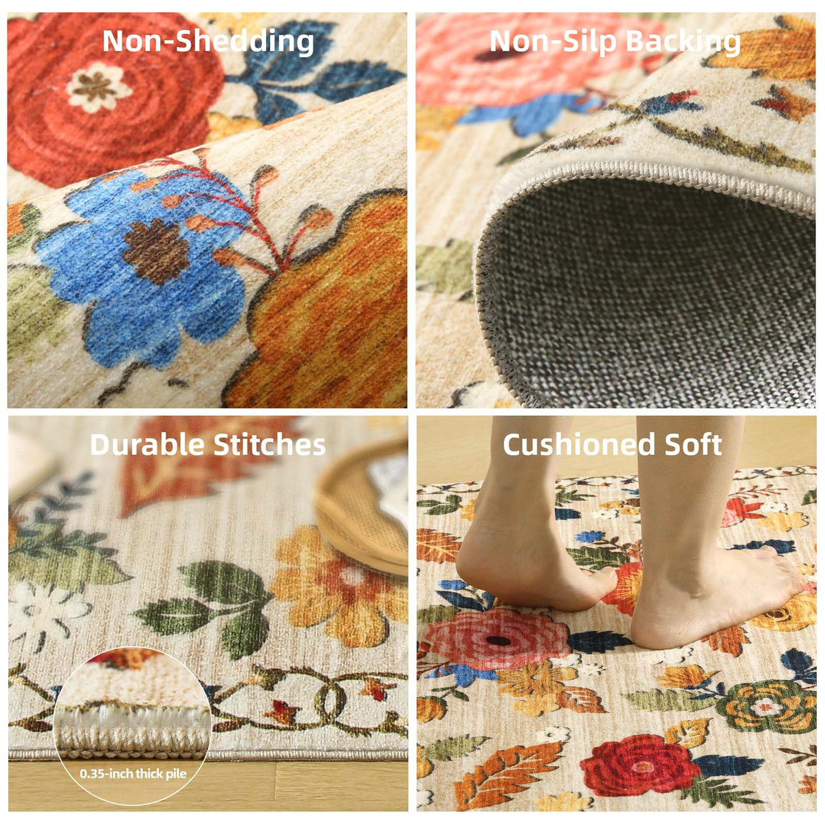 Washable Vintage Runner Rug with Non-Slip Backing