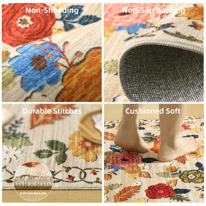 Washable Vintage Runner Rug with Non-Slip Backing