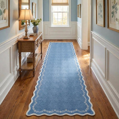 Scalloped Washable Area Rug with Non-Slip Backing