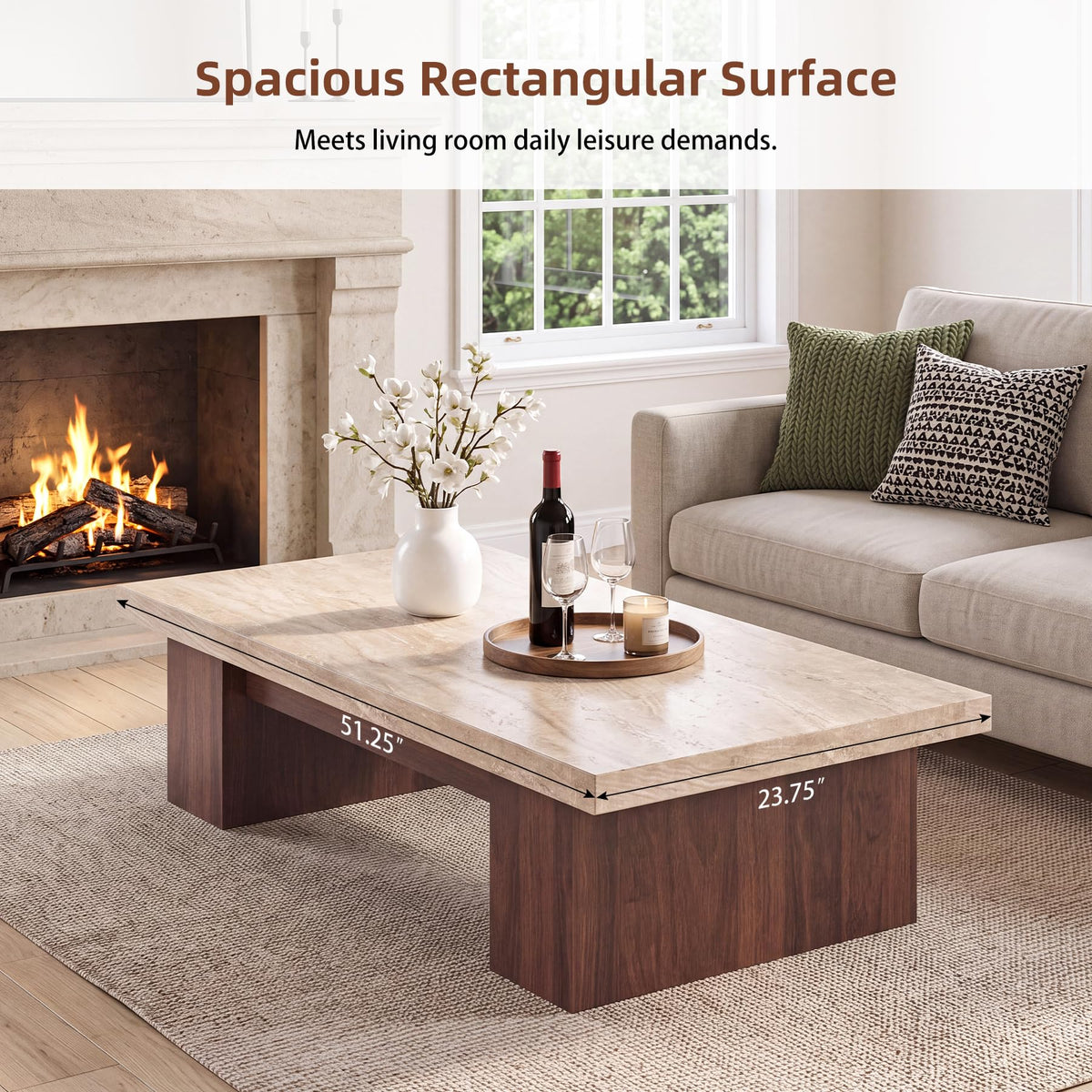 Large Rectangular Coffee Table with Spacious Top
