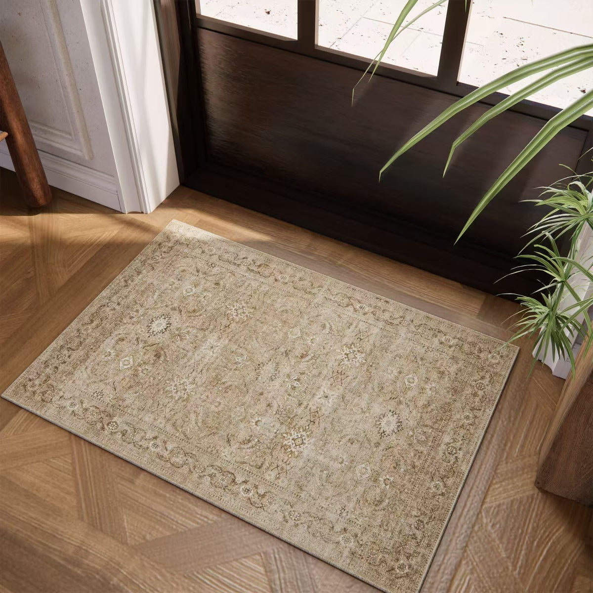 Washable Vintage Runner Rug with Non-Slip Backing