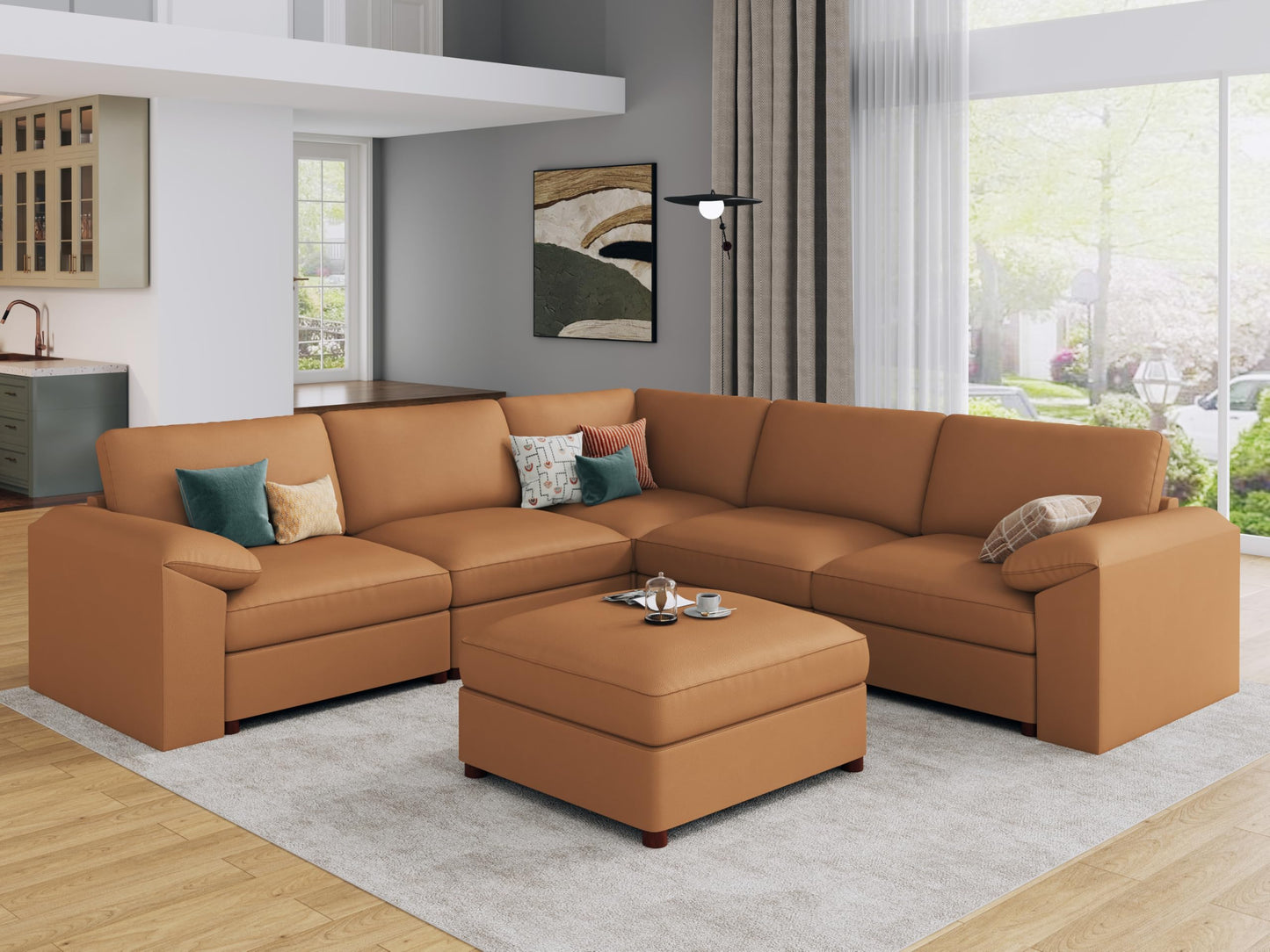 Faux Leather Modular Sectional Sofa for Large Spaces
