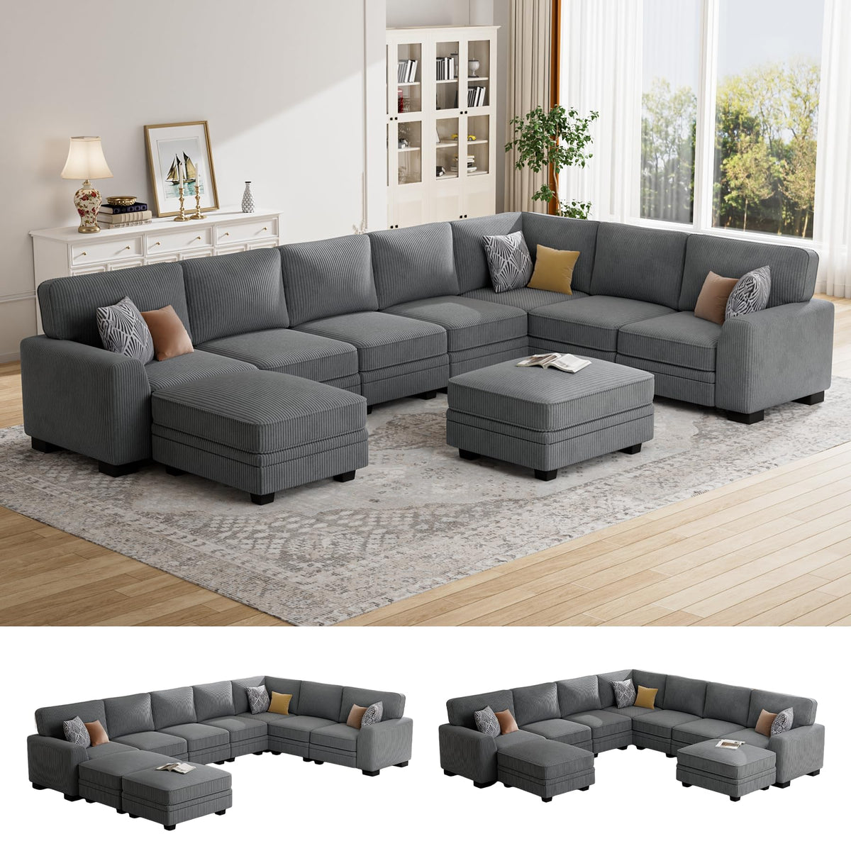 Oversized Modular Sectional Sofa with Ottoman