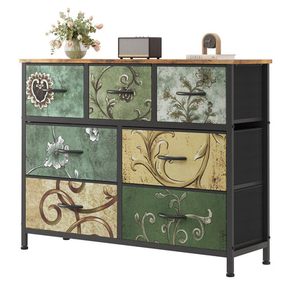 7-Drawer Fabric Dresser with Wood Top and Steel Frame
