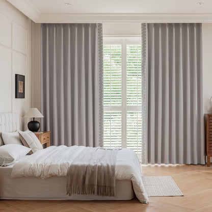 Blue Pinch Pleat Curtains with Greek Key Trim
