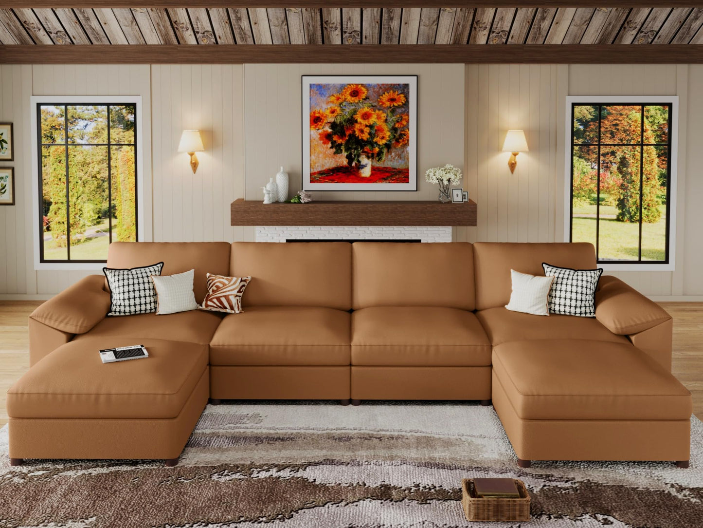 Faux Leather Modular Sectional Sofa for Large Spaces