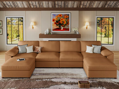 Faux Leather Modular Sectional Sofa for Large Spaces
