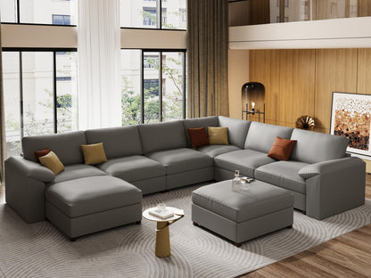Faux Leather Modular Sectional Sofa for Large Spaces