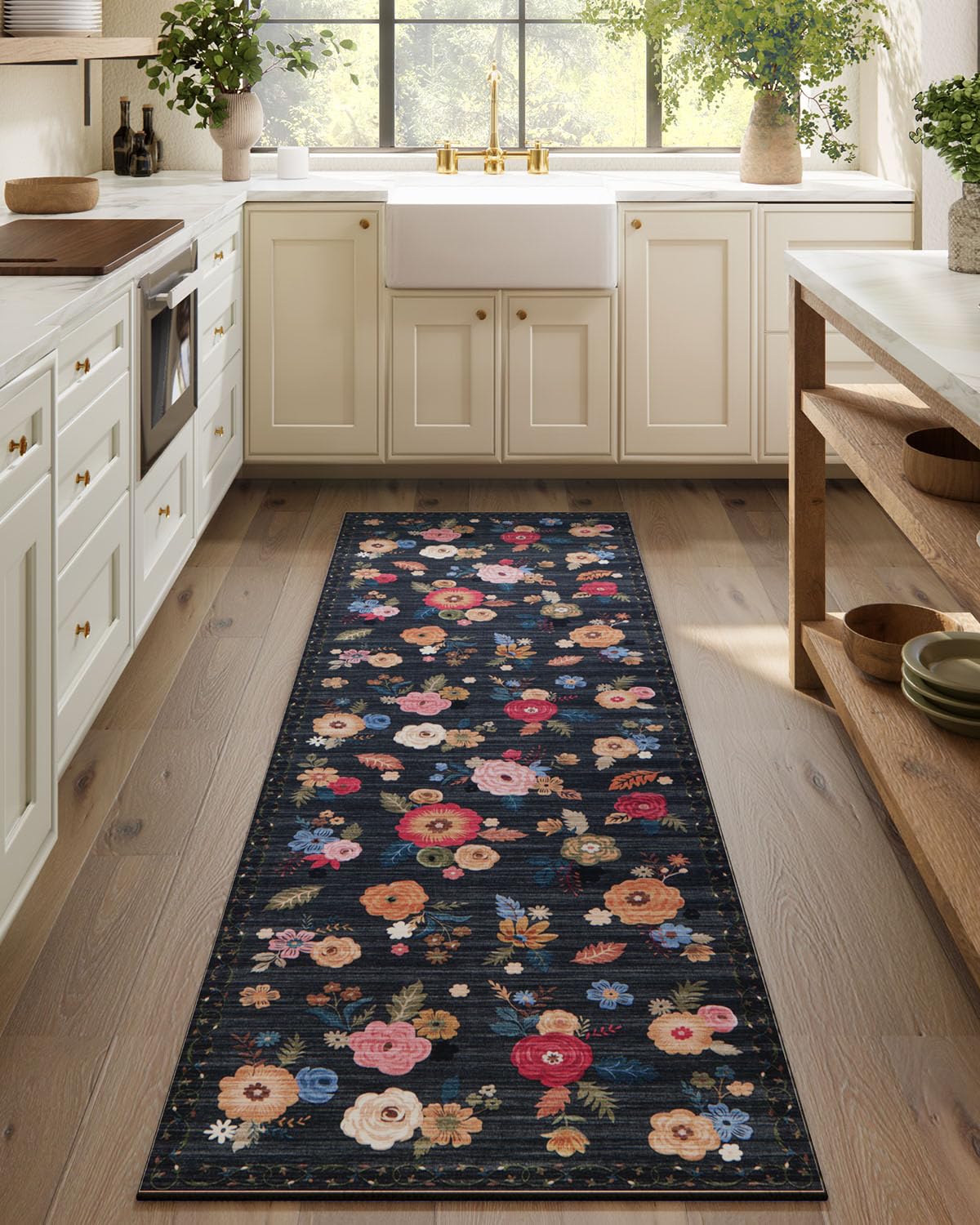 Washable Vintage Runner Rug with Non-Slip Backing