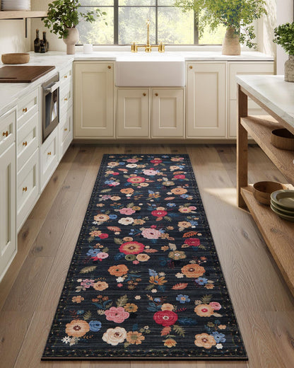 Washable Vintage Runner Rug with Non-Slip Backing