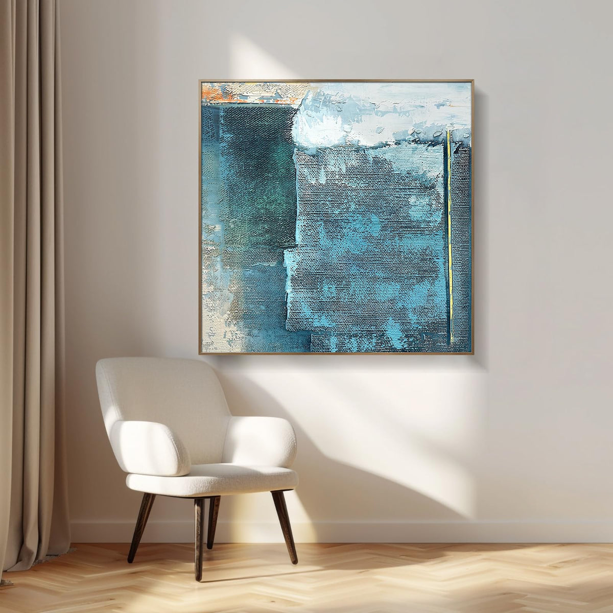 Oversized Blue & White Canvas Wall Art Painting