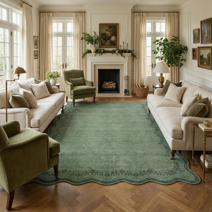 Scalloped Washable Area Rug with Non-Slip Backing
