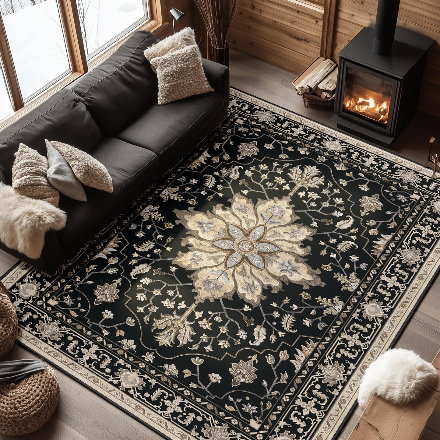 Washable Area Rug with Soft Non-Slip Backing