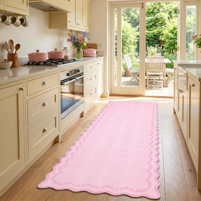 Scalloped Washable Area Rug with Non-Slip Backing