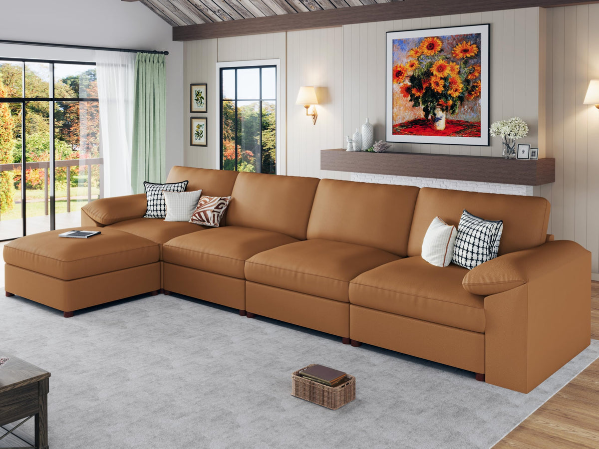 Faux Leather Modular Sectional Sofa for Large Spaces