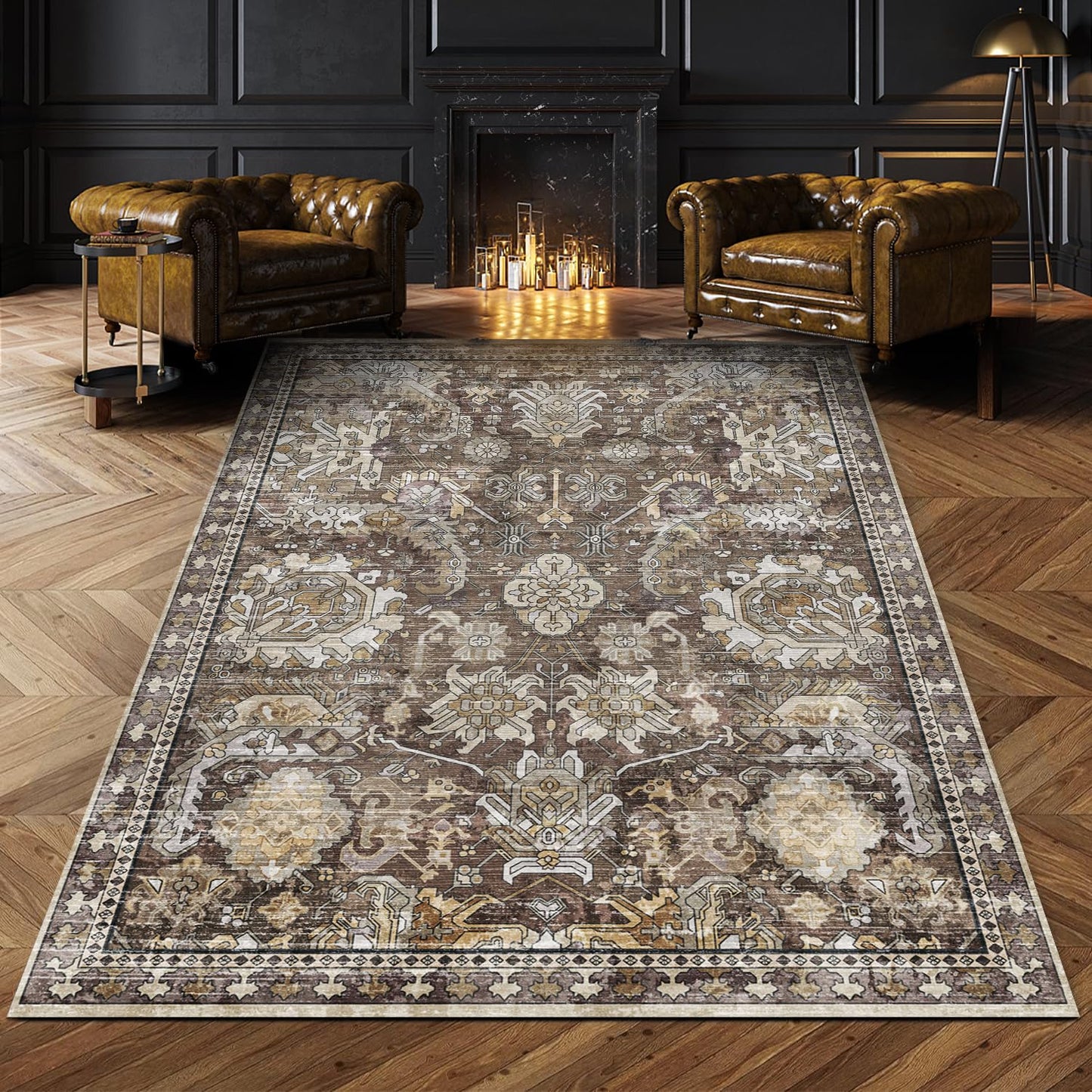 Washable Vintage Tribal Area Rug with Non-Slip Backing
