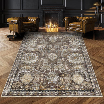 Washable Vintage Tribal Area Rug with Non-Slip Backing