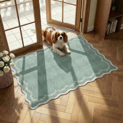 Scalloped Washable Area Rug with Non-Slip Backing