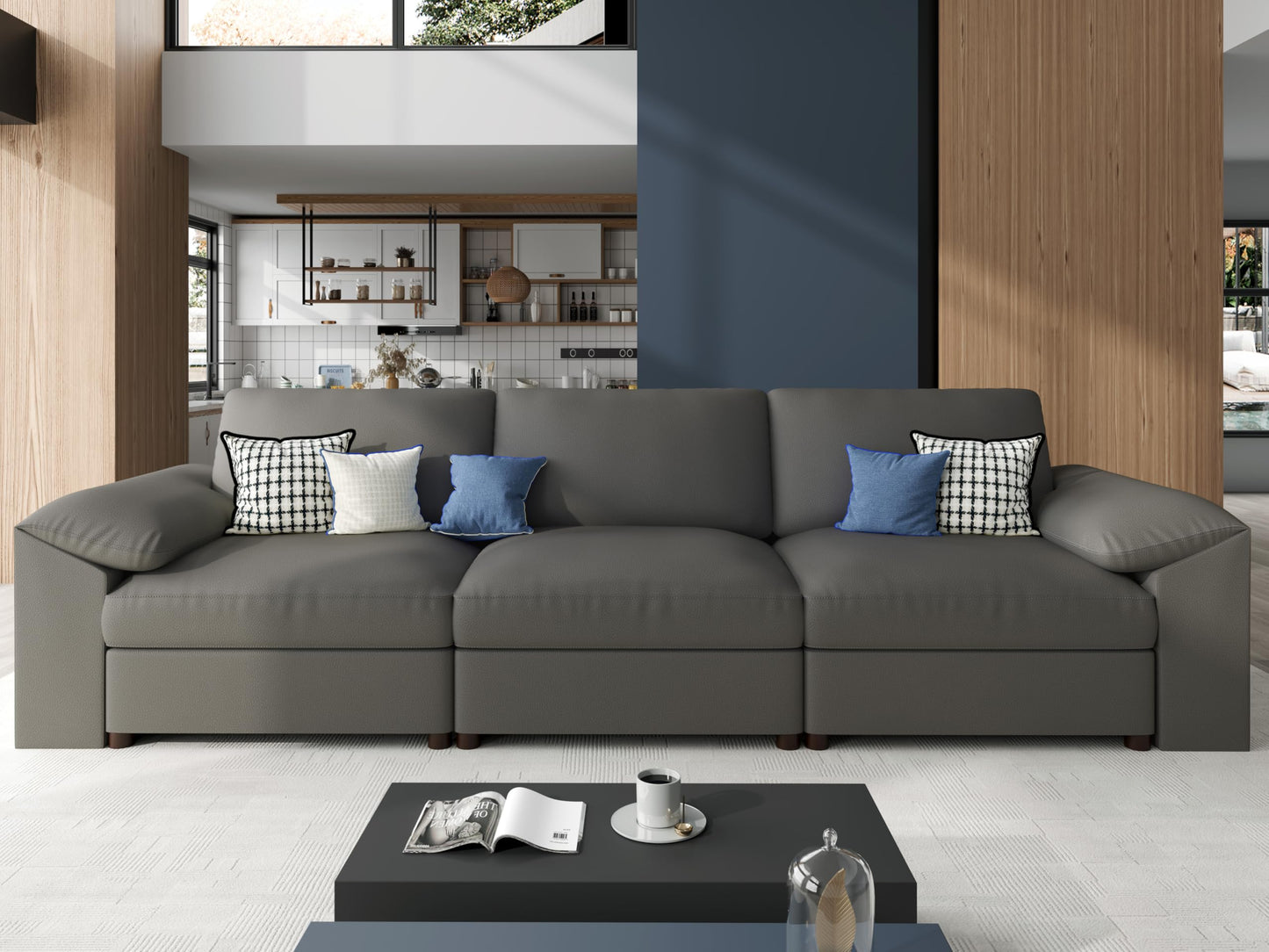 Faux Leather Modular Sectional Sofa for Large Spaces