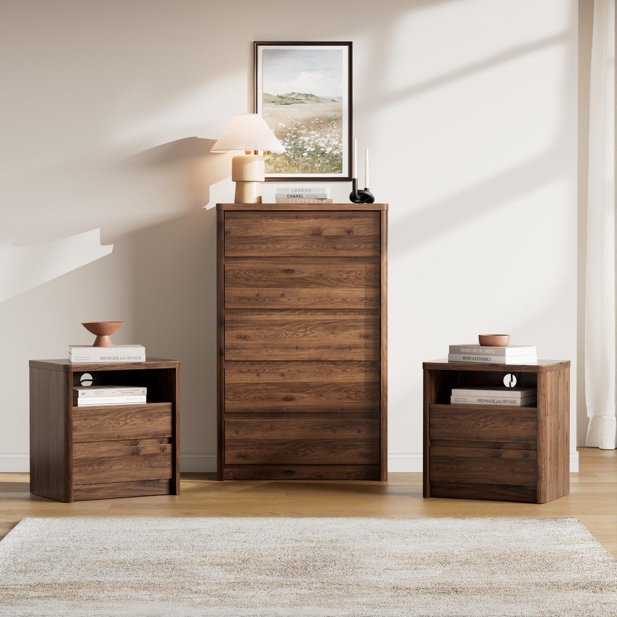 Modern 9-Drawer Bedroom Set with Matching Nightstands